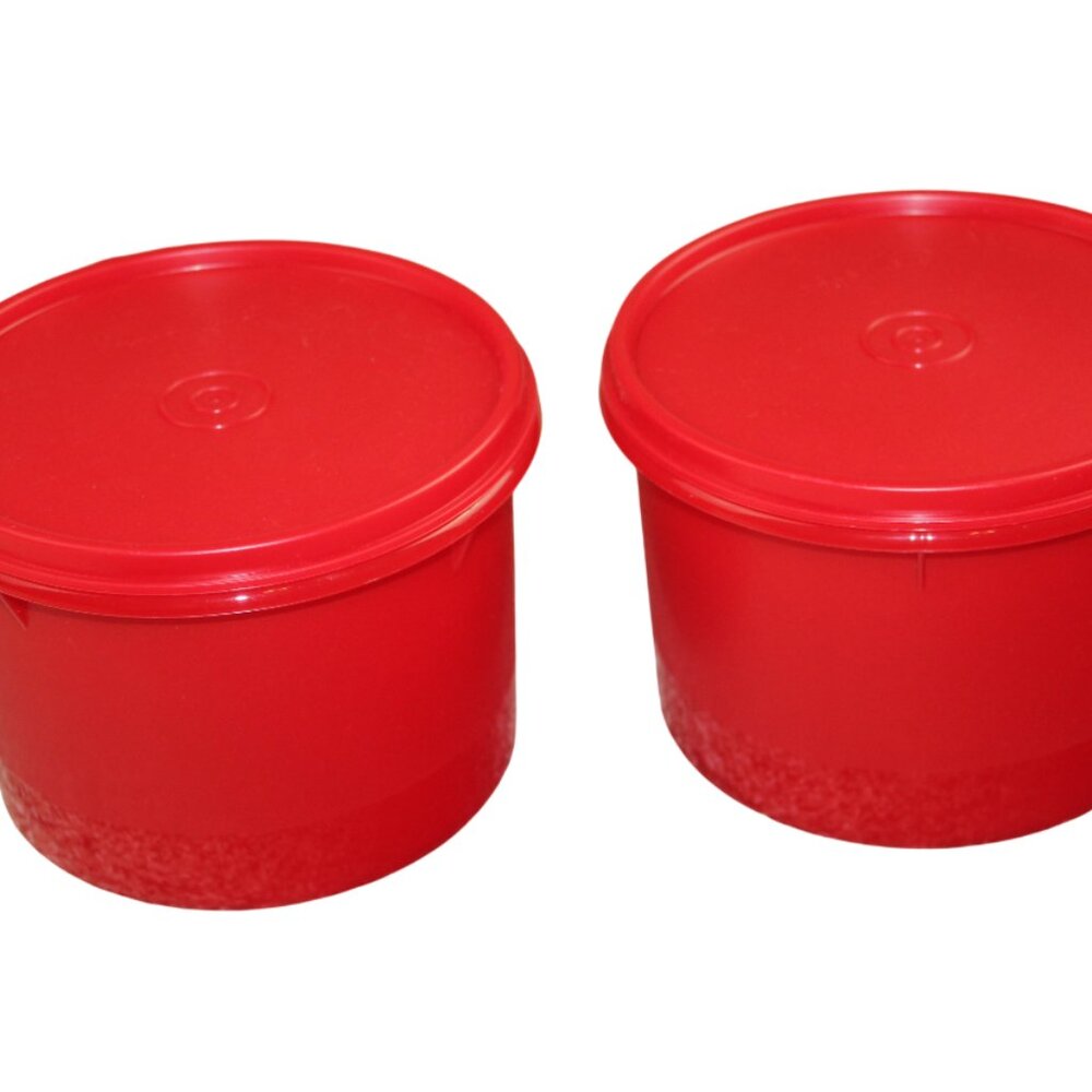 Tupperware Red Canister Set Small 4" Storage Container w Lid #263-25 NEW NOS